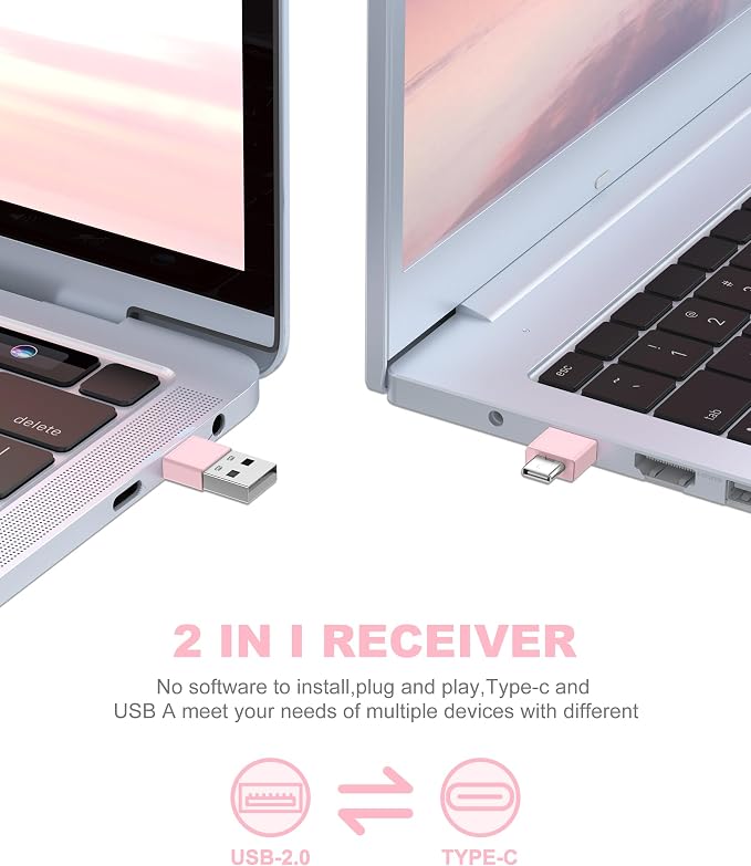 2-in-1 USB-A & USB-C Presentation Remote – Pink Wireless PowerPoint Clicker - Image 2