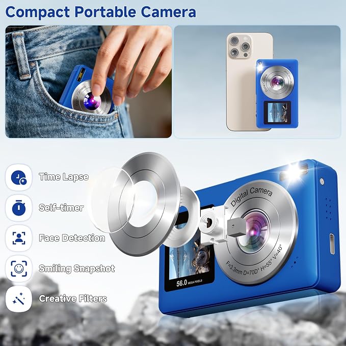 Digital Camera, 56MP 2.7K Dual-Screen Selfie Camera - Image 6