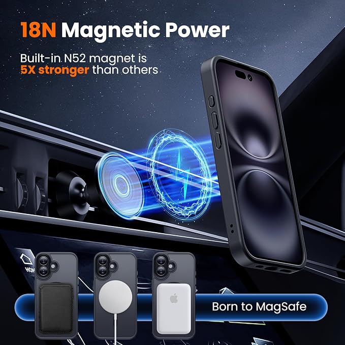 toushion 3 in 1 for iPhone 16 Plus Case Clear Matte Black | - Image 3