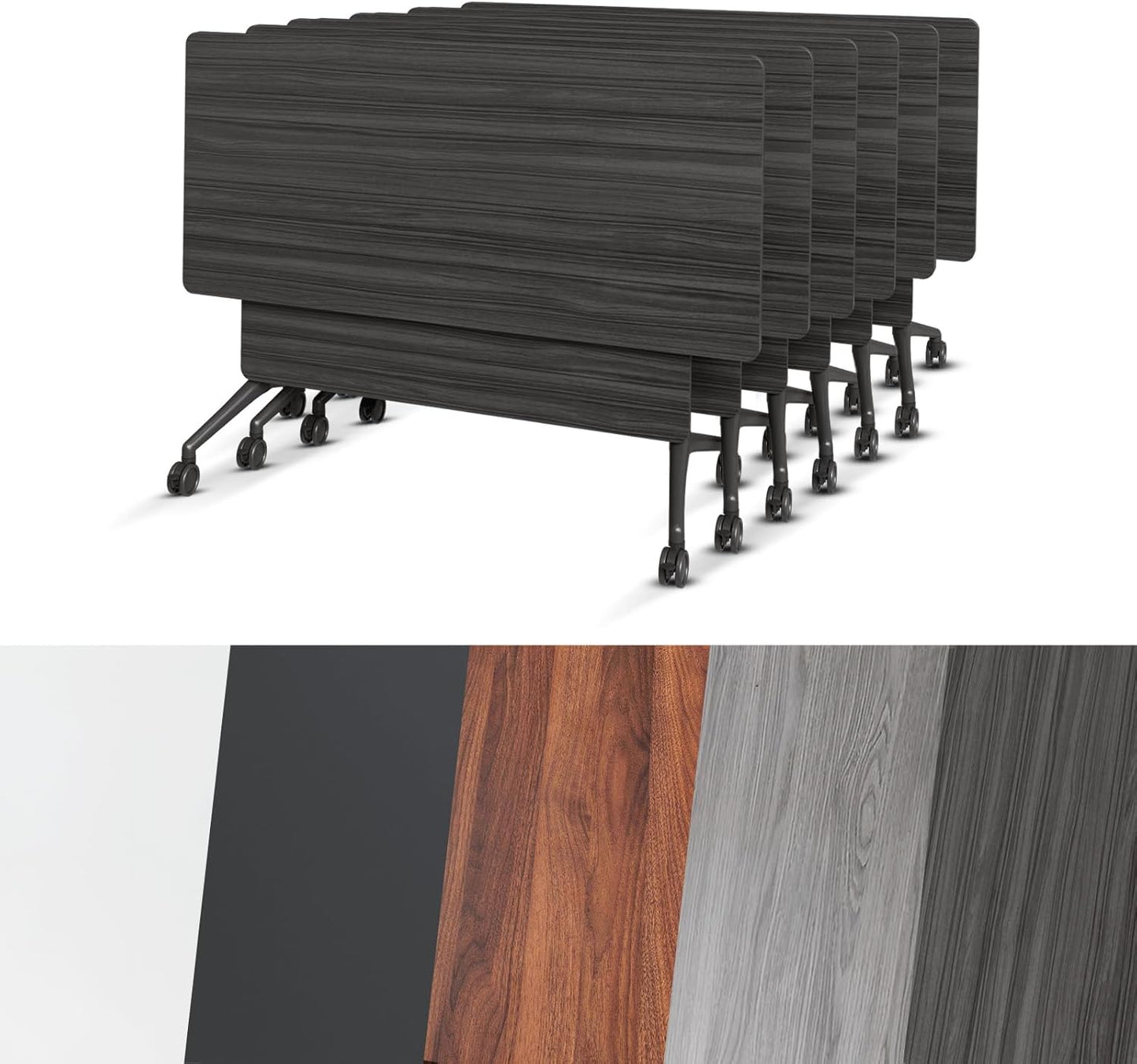 Conference Room Table, Folding Conference Tables,Thicken Grey Tabletop,Flip Top Wooden Seminar Meeting Room Table for Conference Room Offices (8, BlackWoodGrain, 61.0“)