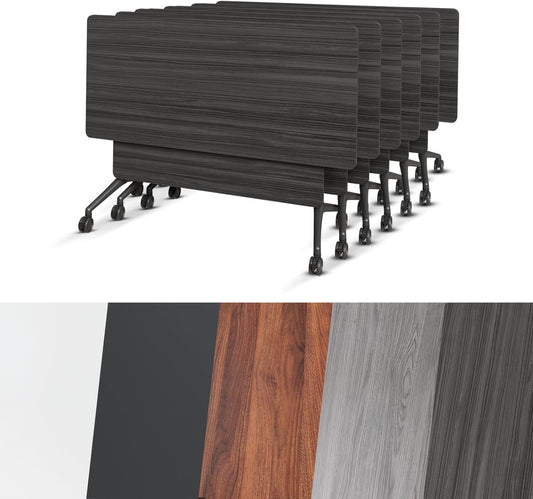 Conference Room Table, Folding Conference Tables,Thicken Grey Tabletop,Flip Top Wooden Seminar Meeting Room Table for Conference Room Offices (6, BlackWoodGrain, 47.2“)