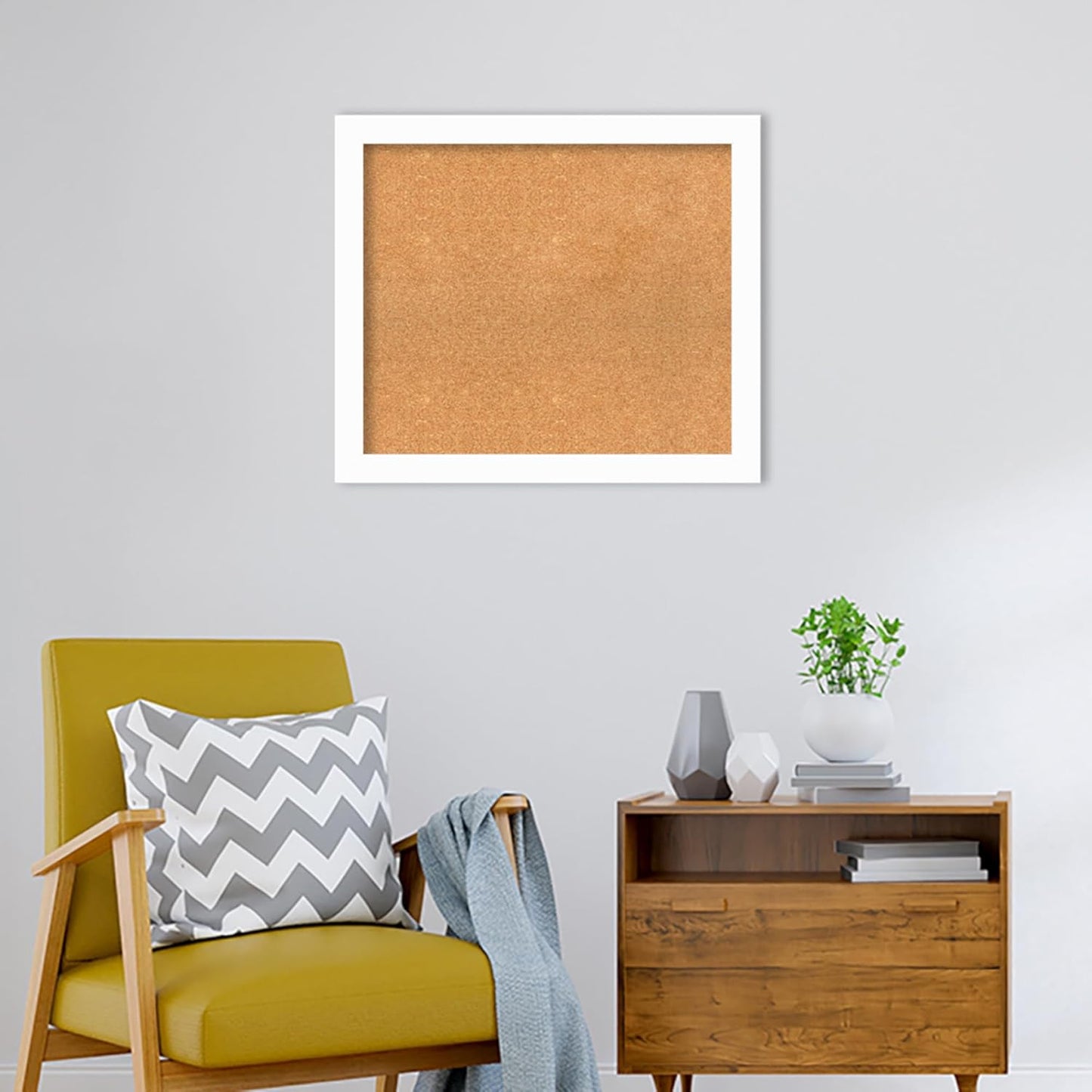 Amanti Art Natural Cork Board for Wall, 25x29 Vision Board with White Frame, Medium Corkboard Office Decor for Home Organization, Casual Corkboard Pinboard to Display Items for Home Organization in
