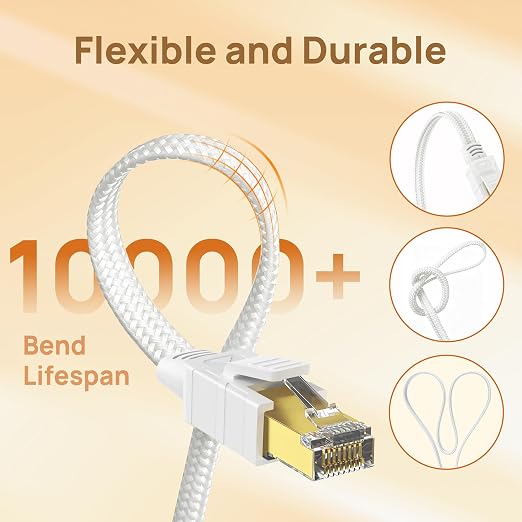 Orbram Cat 8 Ethernet Cable 25 ft White, Nylon Braided High Speed Heavy Duty - Image 5