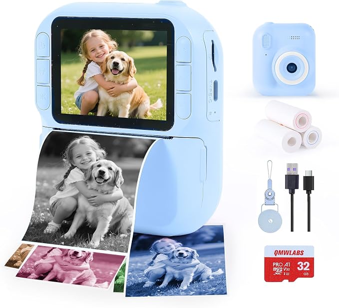 Kids Camera Instant Print with Color & Black-White Printing, 1080P HD Digital by QMWLABSCAMERAS