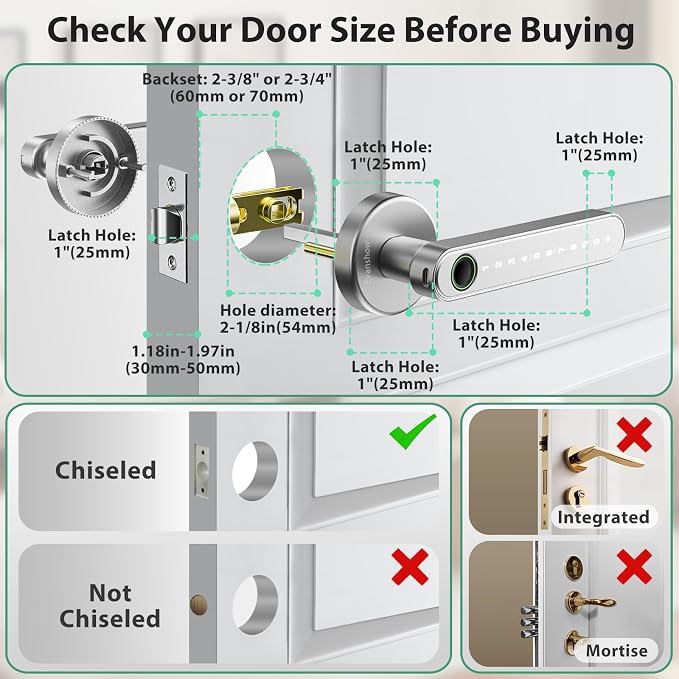 Smart Door Lock with Knob, Keyless Entry Door Locks with Handle, Fingerprint - Image 3