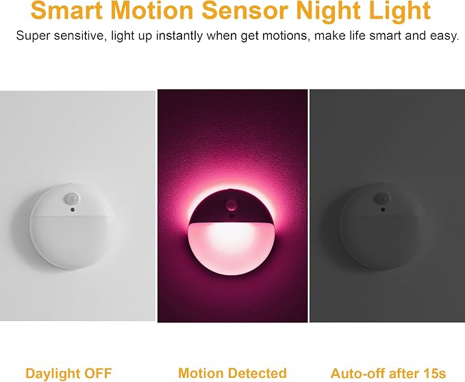 YUNLEX 2 Pack Pink Battery Night Light, Motion Activated Night Light, 2.6" - Image 3