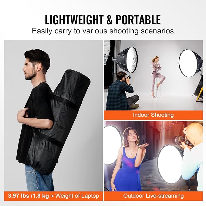 VEVOR Parabolic Softbox, 33 in / 850 mm, Quick Release and Quick Fold, - Image 6