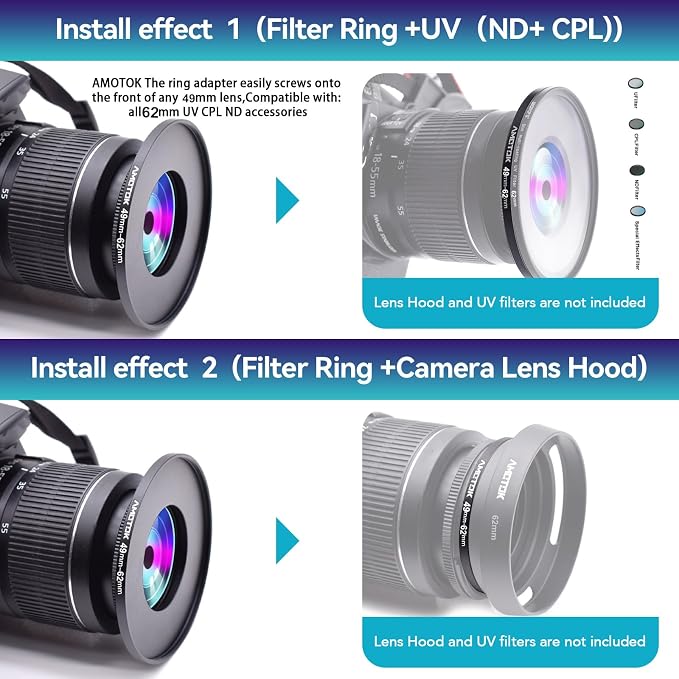 49mm Lens to 62mm Camera Lens Adapter, 49mm to 62mm Filter Step-Up Adapter Ring - Image 6