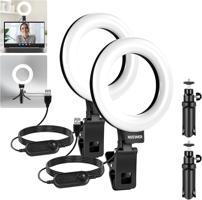 NEEWER BASICS 5" Ring Light for Video Conference Lighting, 2 Pack Clip on Light by Neewer