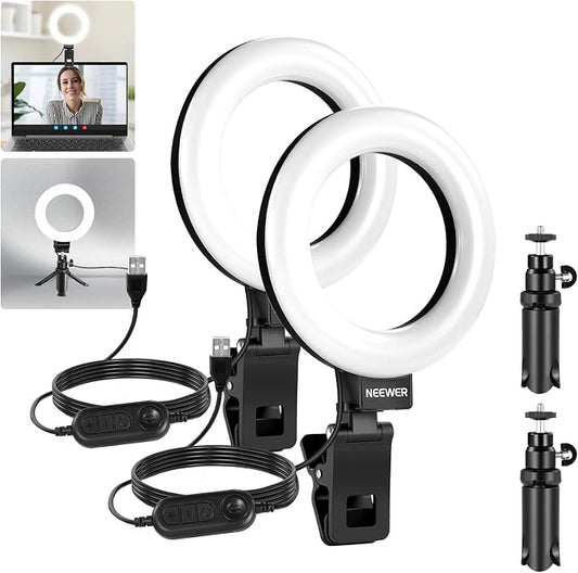 NEEWER BASICS 5" Ring Light for Video Conference Lighting, 2 Pack Clip on Light by Neewer