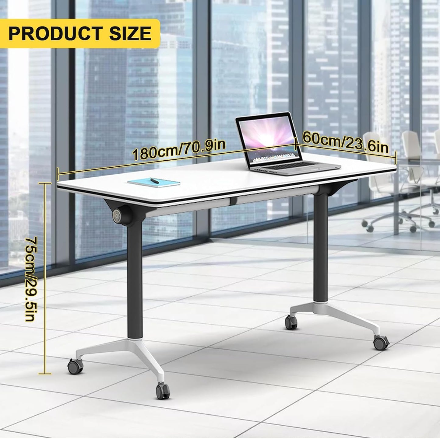 Conference Room Table with Flip-Top Design for Dynamic Meetings, Business Table Computer Desk with Heavy-Duty Frame,Foldable Seminar Meeting Tables for Home Office (4, E, 70.8IN)