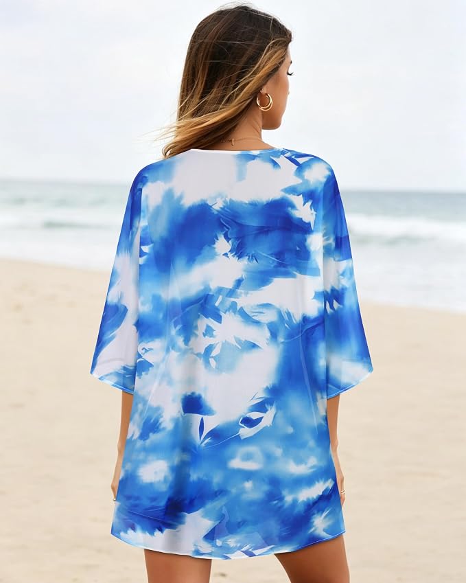 Women's Floral Print Puff Sleeve Kimono Cardigan Loose Cover Up Casual Blouse - Image 6