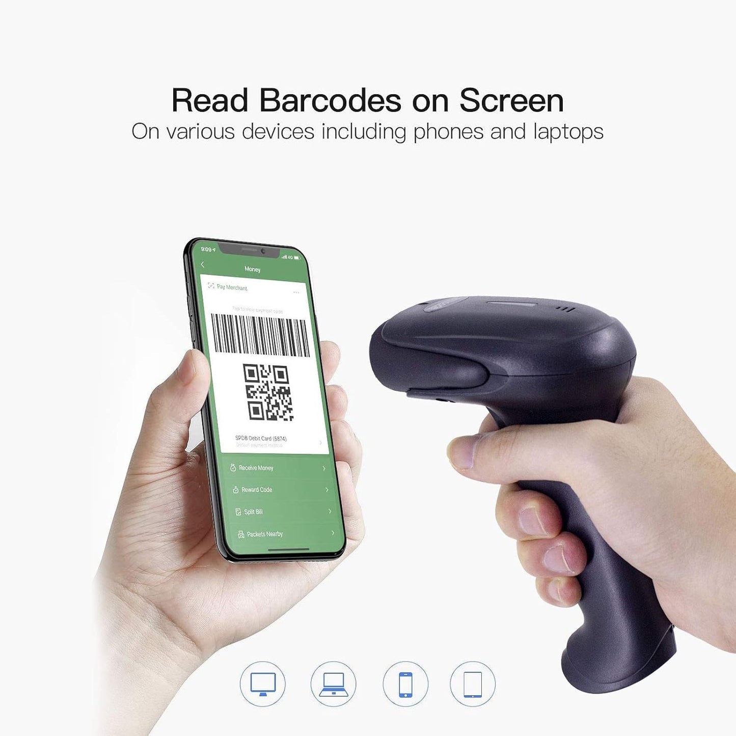 Alacrity 1D 2D Barcode Scanner with Adjustable Stand Handheld Handsfree USB QR Barcode Reader Wired Plug and Play Automatic Scanning Available CMOS Image Bar Code Reader