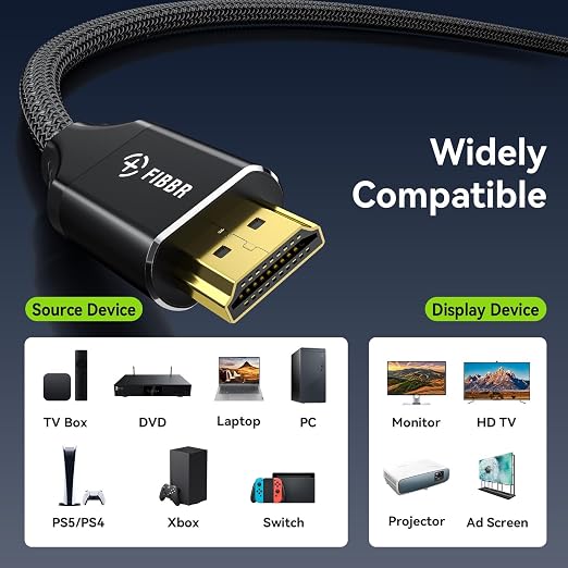 FIBBR 8K HDMI 2.1 Cable 6ft/2m, 48Gbps High Speed HDMI Cord, Support 8K@60Hz - Image 8