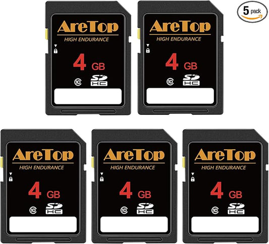 AreTop SD Card 4GB, 5 Pack Class 10 SDHC Memory Card, 5 Pack 4GB Full HD Video by AreTop