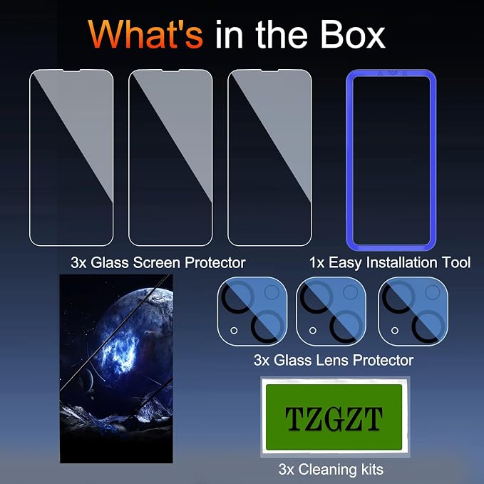 TZGZT 3 Pack Screen Protectors for iPhone 14, 9H Tempered Glass, Military Grade - Image 2