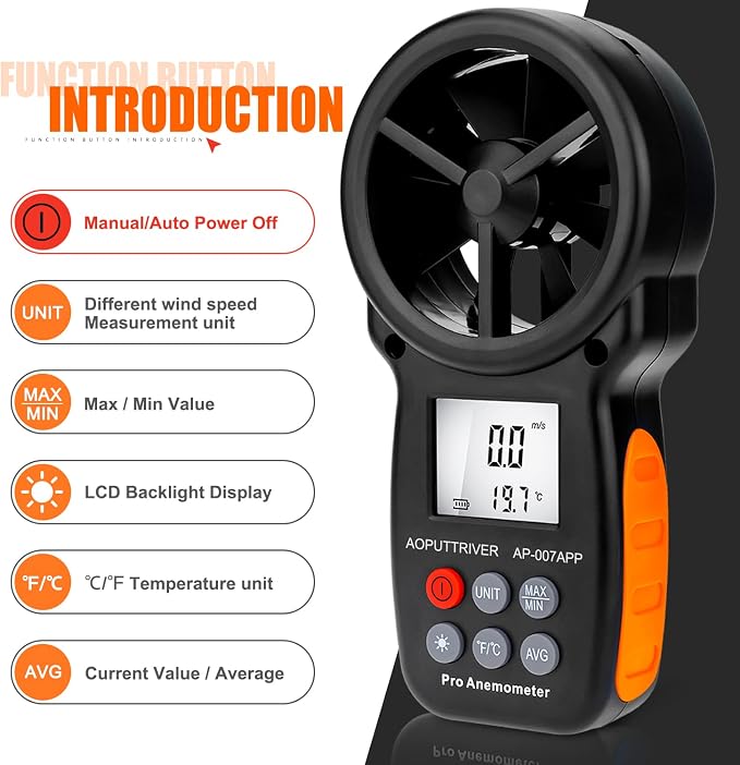 Digital Anemometer Bluetooth, Air Flow Velocity Meter Measuring Wind - Image 2