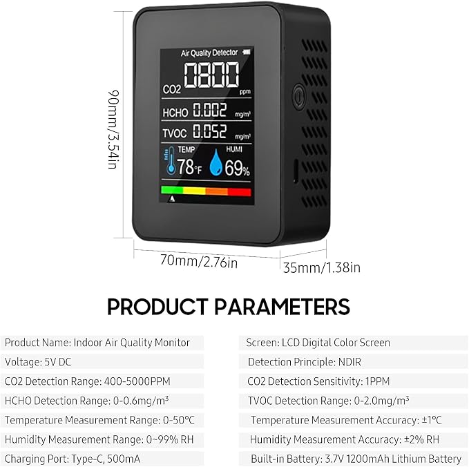 Prefessionall Indoor Air Quality Monitor, 5 in 1 Portable Smartair Quality - Image 4