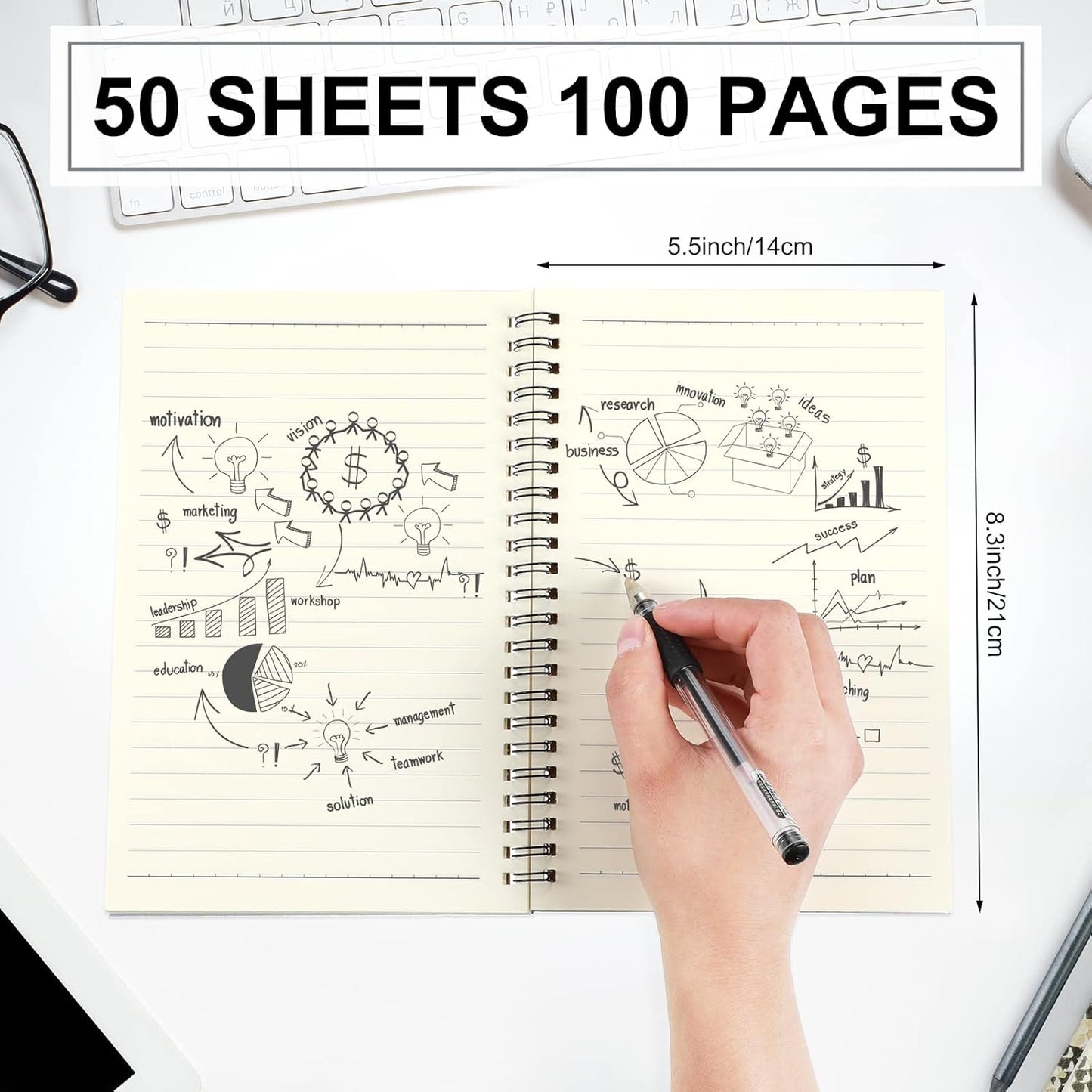 Yahenda Spiral Notebook A5 College Ruled Journal Notebooks Lined 8.3'' x 5.5'' Bulk Writing Paper Notebook for Office Business School Supplies Christmas End of Year Gift(Dark Gray,18 Pcs)