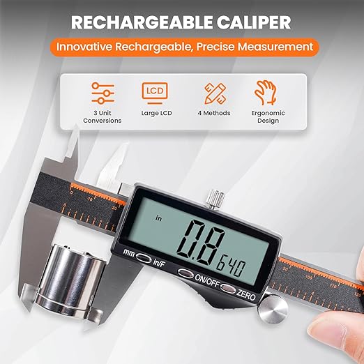 HARDELL Digital Caliper, Rechargeable 0-8 Inch Calipers Measuring Tool - Image 2