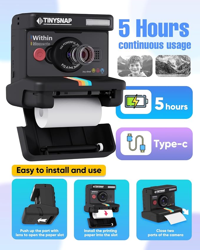 Instant Print Camera for Kids, Dual Len Kids Cameras - Image 6