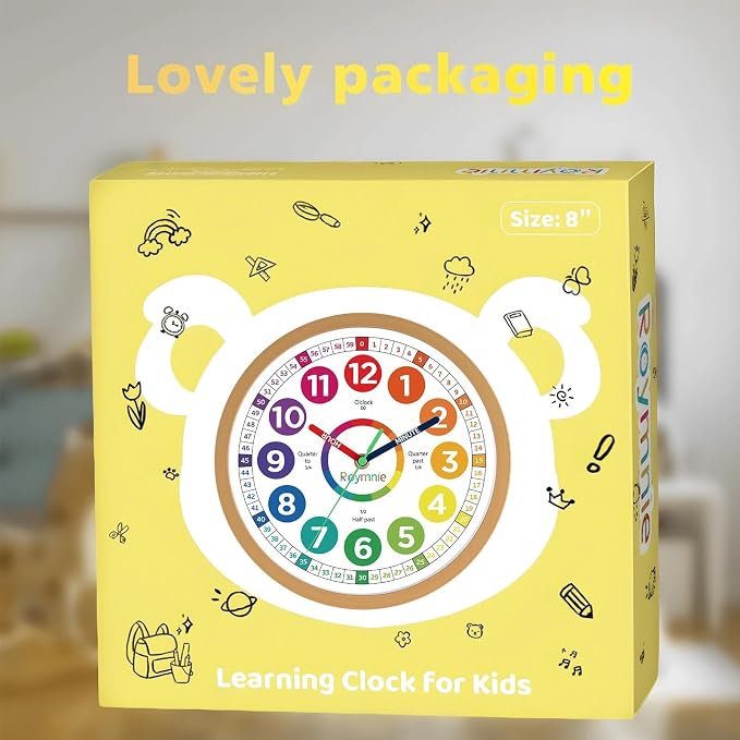 Roymnie Wall Clock for Kids Learning to Tell Time Analog Non Ticking Battery - Image 3