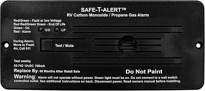 Safe T Alert - Dual LP/CO Alarm - Flush Mount Black - 35-742-BL by SafeTAlert