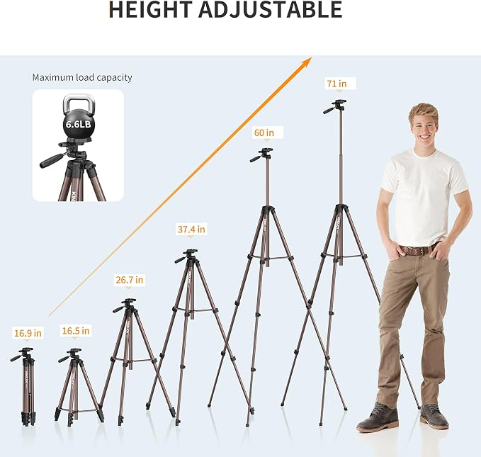 KINGJOY 71" Camera Tripod, Lightweight Travel Tripod - Image 5