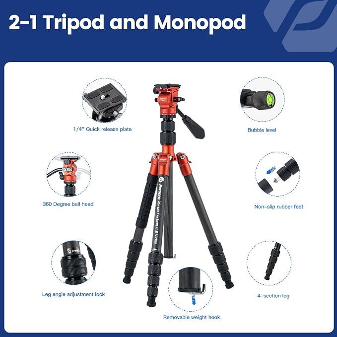Fotopro 59" Carbon Fiber Travel Tripod - Image 5