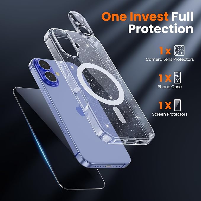 toushion 3 in 1 for iPhone 16 Plus Case Clear Glitter | - Image 2