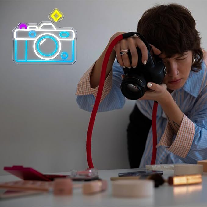 Camera Neon Sign Dimmable LED Light Up Wall Decor Multi-Color Retro Photography - Image 3