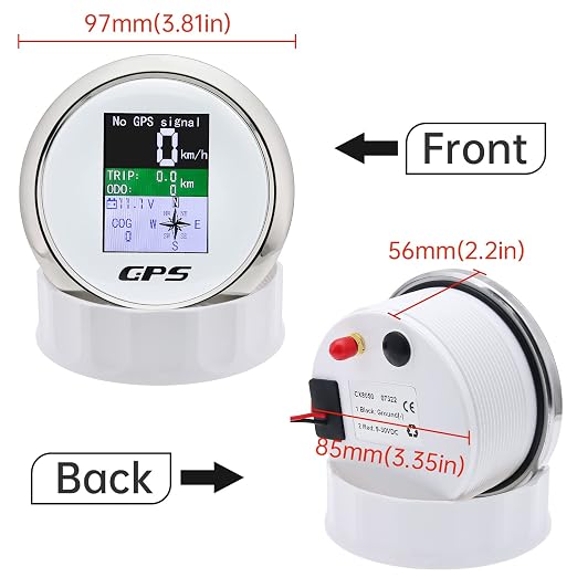 GPS Speedometer 3-3/8" 85mm Boat GPS Speedometer Odometer Waterproof White - Image 4