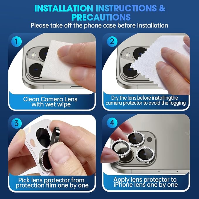 for iPhone 15 Pro/iPhone 15 Pro Max Camera Lens Protector Bling Individual - Image 7