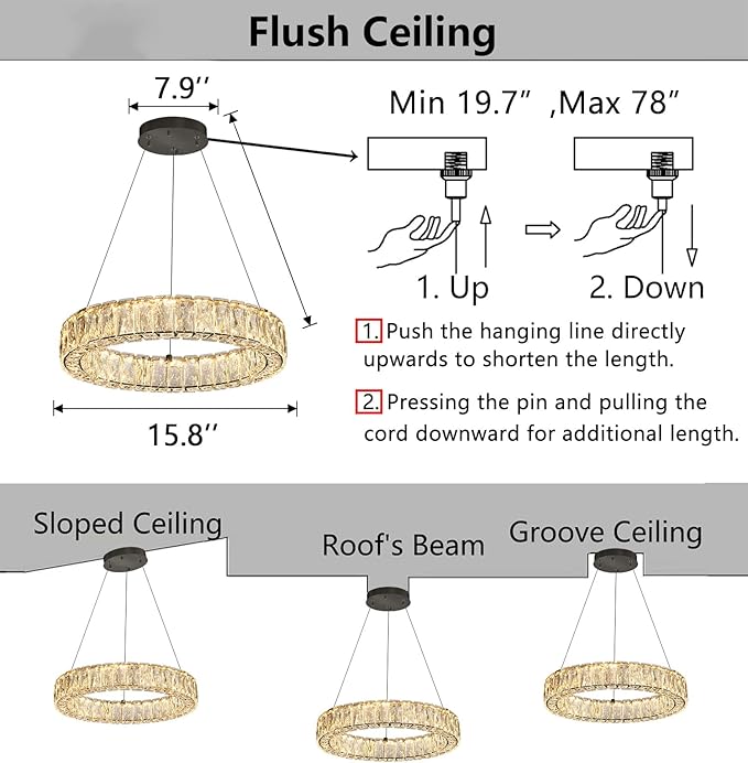 HAIXIANG Modern Crystal Chandelier Dimmable LED 16 Inch Ring Pendant Lights - Image 2