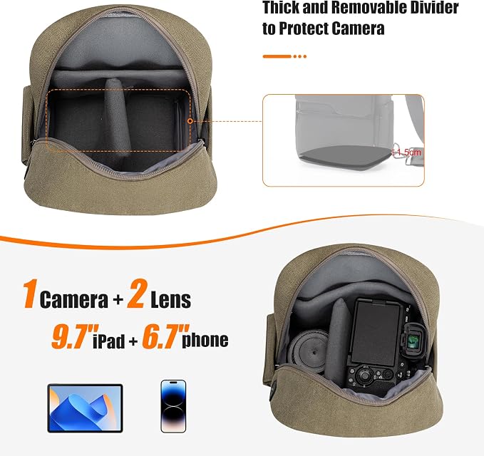 Cwatcun Camera Sling Bag Compact Large Camera Case, Waterproof Canvas Crossbody - Image 2