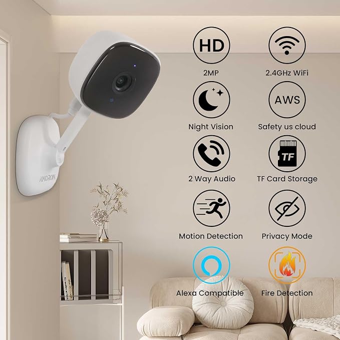 AMOROM 2 Pack 1080P Indoor Wired Security Cameras, Home Indoor Cameras - Image 2