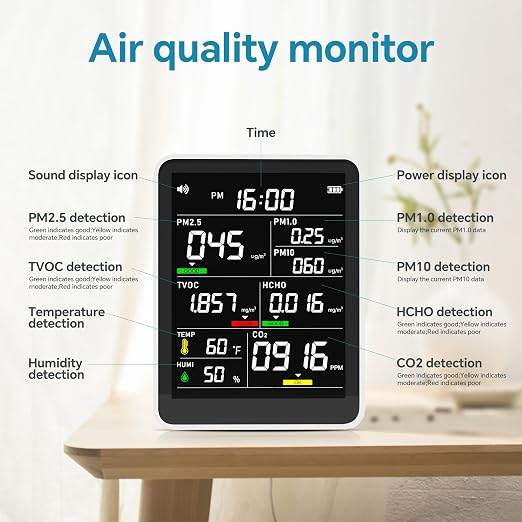 Air Quality Monitor Indoor, 13-in-1 Smart Air Quality Tester - Image 2