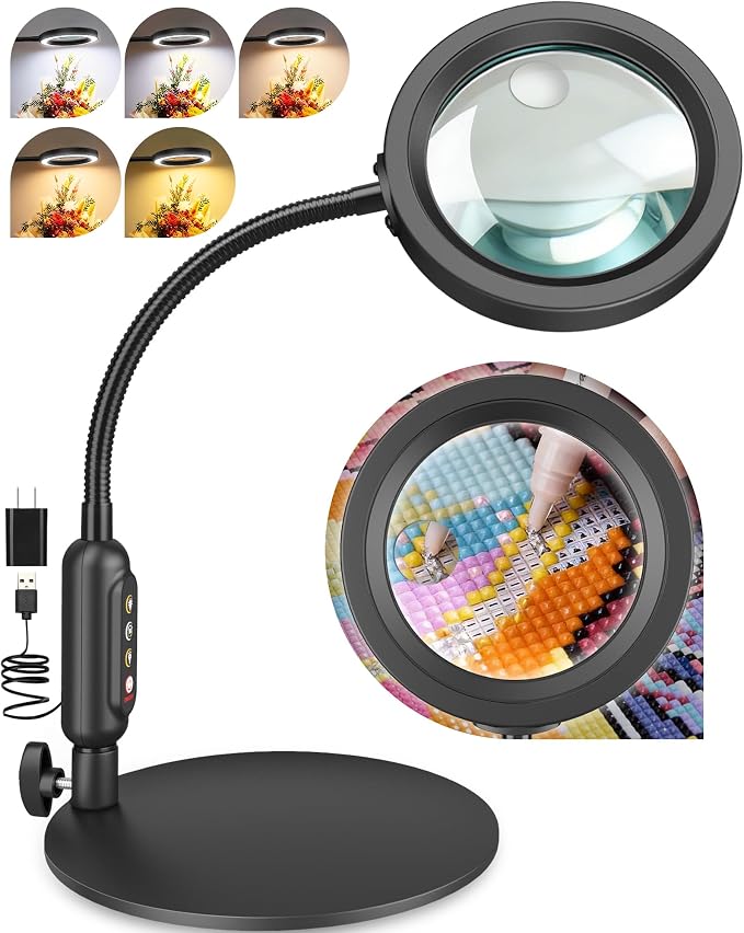 30X 10X Magnifying Glass with Light and Stand, 5 Color Modes Stepless Dimmable by ProfessionalDetailLighting
