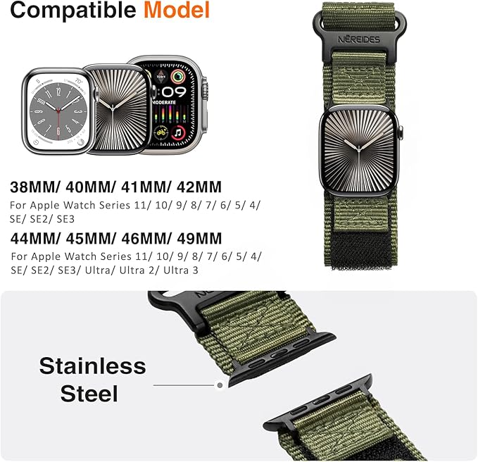 Nereides Compatible with Apple Watch Band Ultra 3/2/1, Nylon Sports Strap with - Image 4