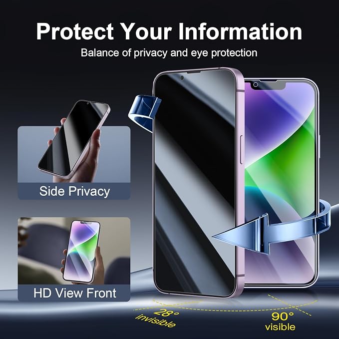 NEW'C 3x Privacy for iPhone 14 Screen Protector+ 3x Camera Lens Protector - Image 3