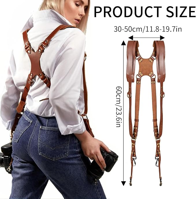 Camera Harness, Leather Dual Camera Strap - Image 2
