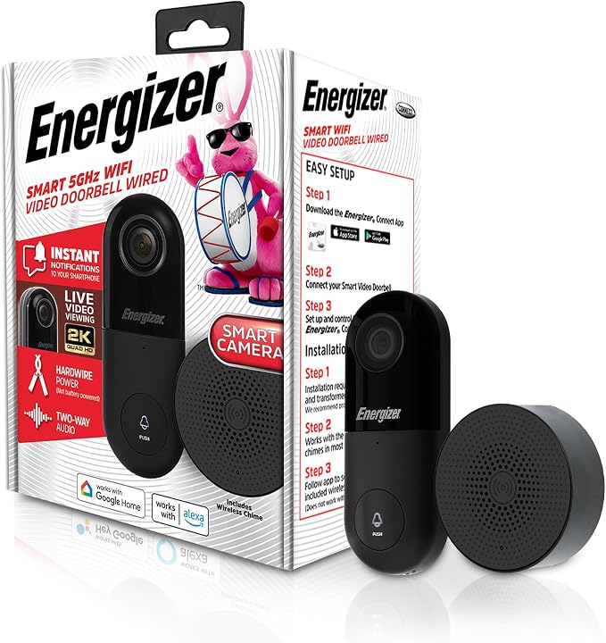 Energizer Smart 2K Doorbell & Chime, Wired Video Doorbell Security Camera by Energizer
