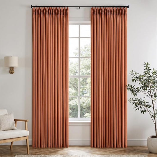 Memory Trained Pinch Pleated Curtains 90 Inches Long, Viral Linen Pinch Pleat by ANRODUO