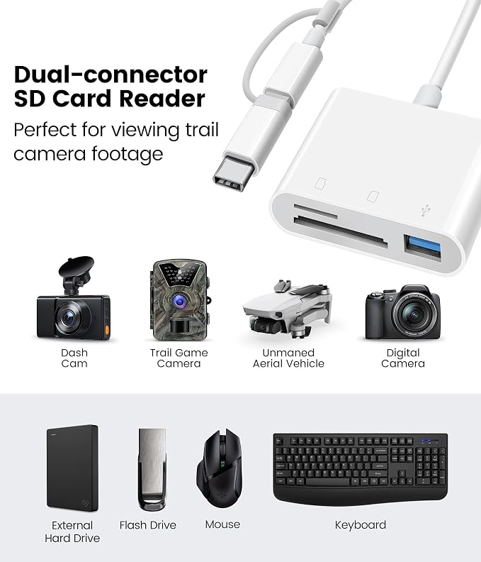 Oyuiasle SD Card Reader for iPhone iPad Trail Camera Viewer 3-in-1 SD Adapter - Image 7