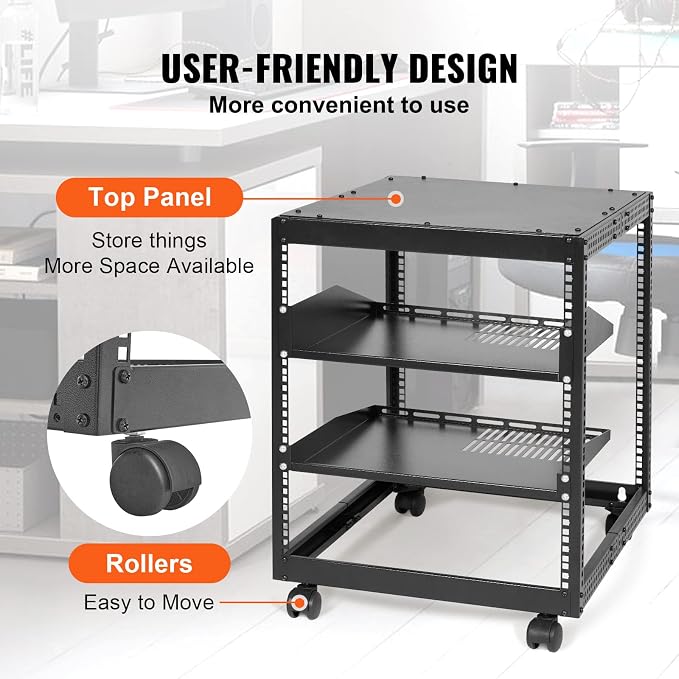 VEVOR 12U Open Frame Server Rack, 23-40 in Adjustable Depth, Free Standing or - Image 5