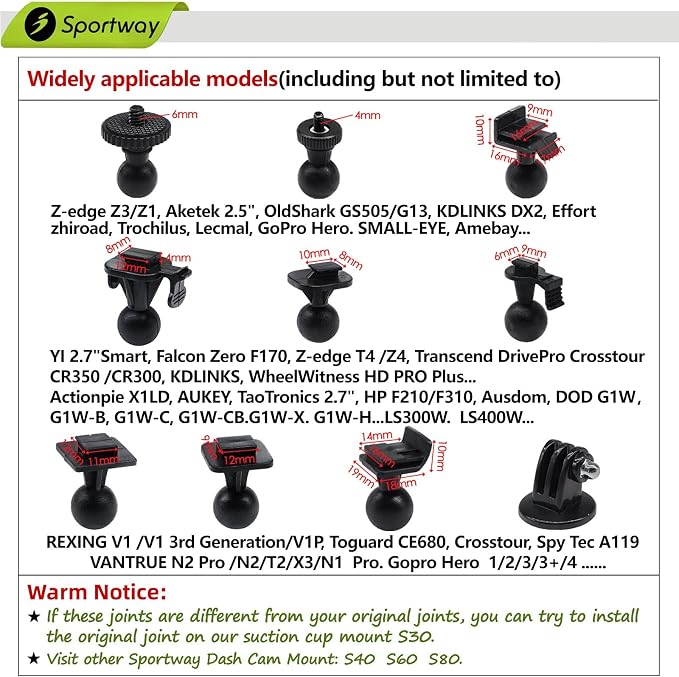 Sportway S30 Dash Cam Suction Mount - Image 3