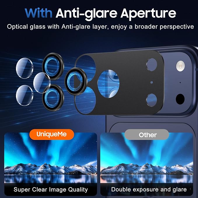 UniqueMe for 3 Pack iPhone 17 Pro Max Camera Lens Protector - Image 4