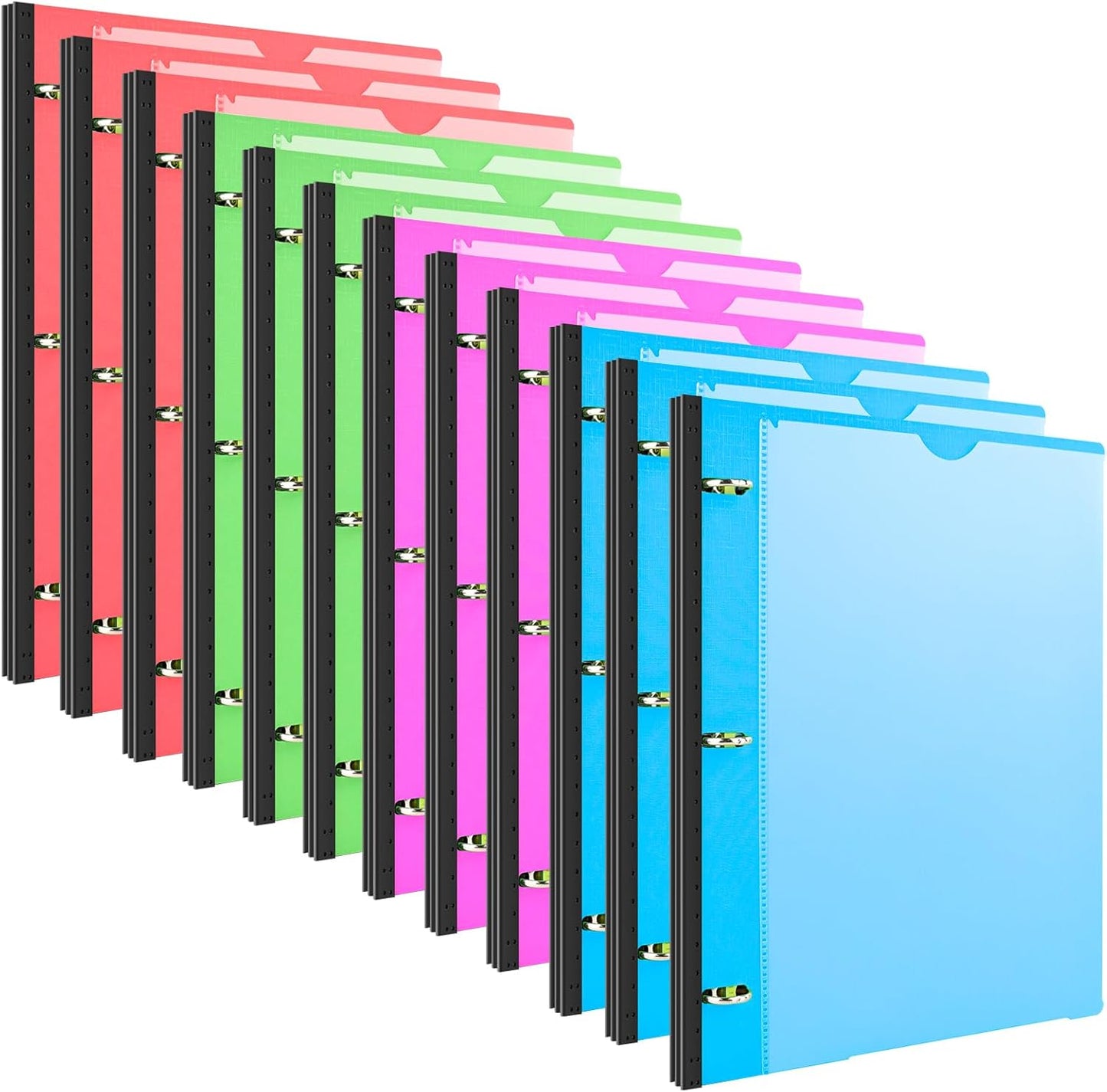 INFUN 1 INCH Telescoping 3 Ring Binder - 12PCS, Flexible 1 INCH Binders 3 Ring with Customizable Front Cover and Clear Catalog Pocket, 225 Sheet Capacity