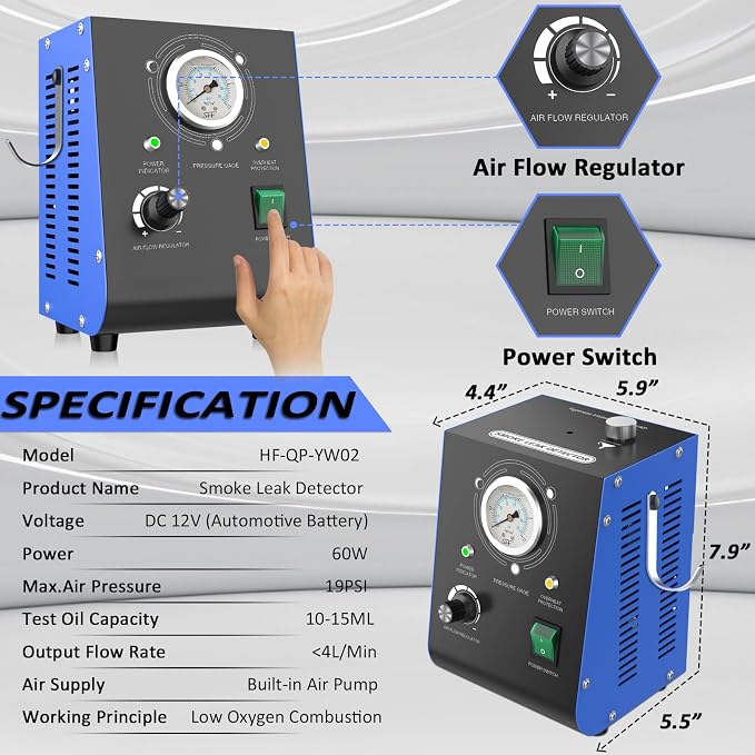 Automotive Smoke Machine Leak Detector Built in Air Pump, EVAP Automotive Smoke - Image 6
