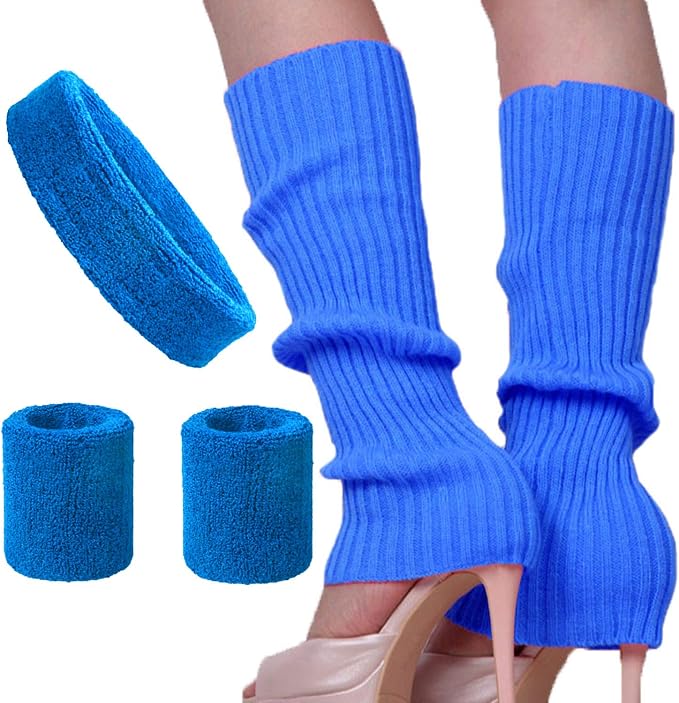 Song Qing Women 80s Dance Plain Ribbed Running Headband Wristbands Knit Crochet by Song+Qing